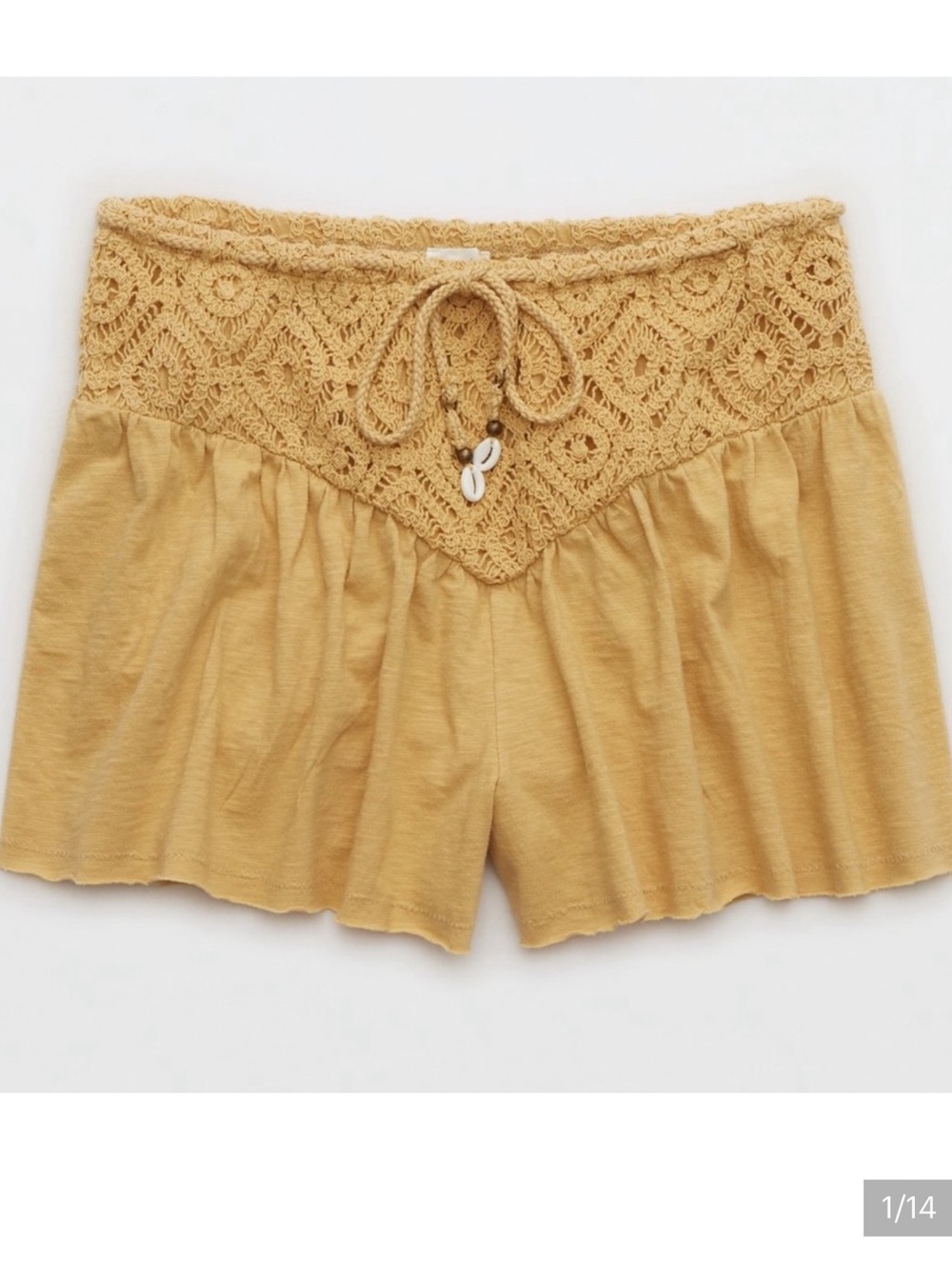 Aerie Crochet-Waist Mustard Women’s Shorts XS